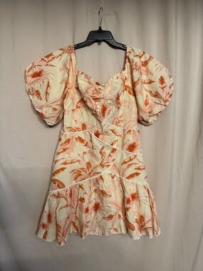 Lipsy London Floral Mini Dress, Size 10, Color Cream/Orange